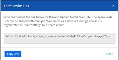 Send Team Invite dialog.